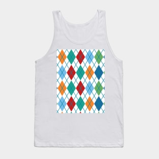 Argyle Print Pattern Green Blue Red Orange Gold Retro Vintage Punk Tank Top